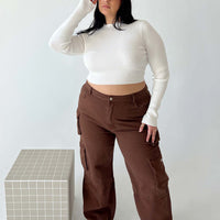 Darla Cargo Denim Jeans Brown Curve