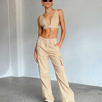 Paige Mid Rise Cargo Jean Denim Beige