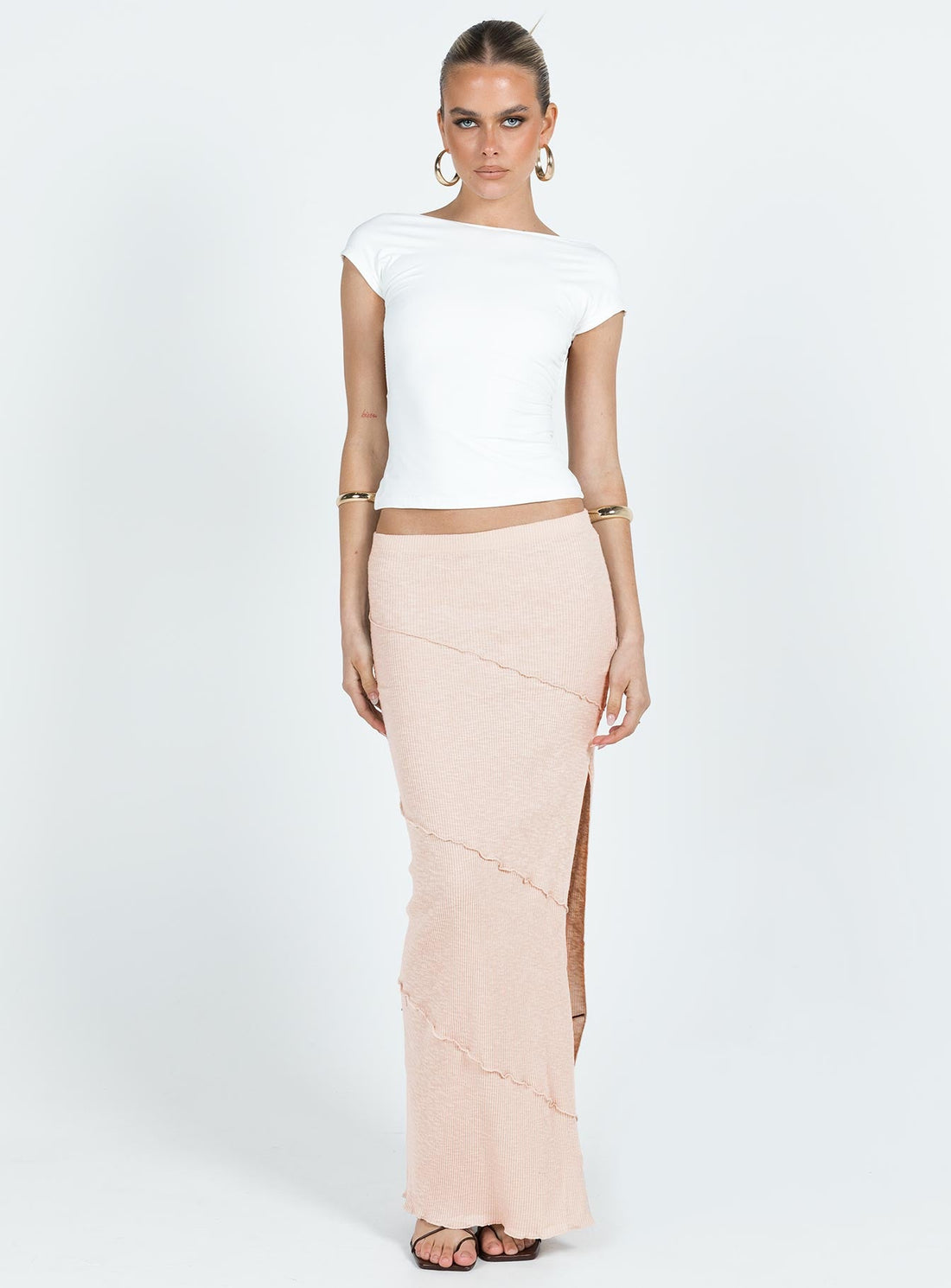 Oscar Split Maxi Skirt Beige