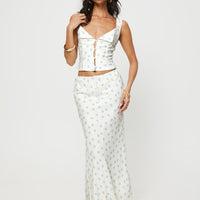 Cheshire Floral Maxi Skirt White / Blue