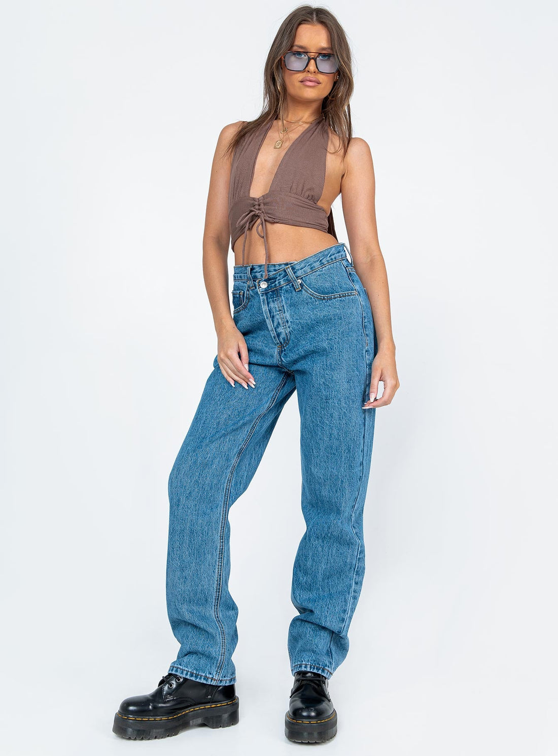Holly Asymmetric Straight Leg Jean Mid Wash Denim