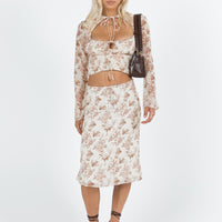 Delvie Midi Skirt Floral Cream