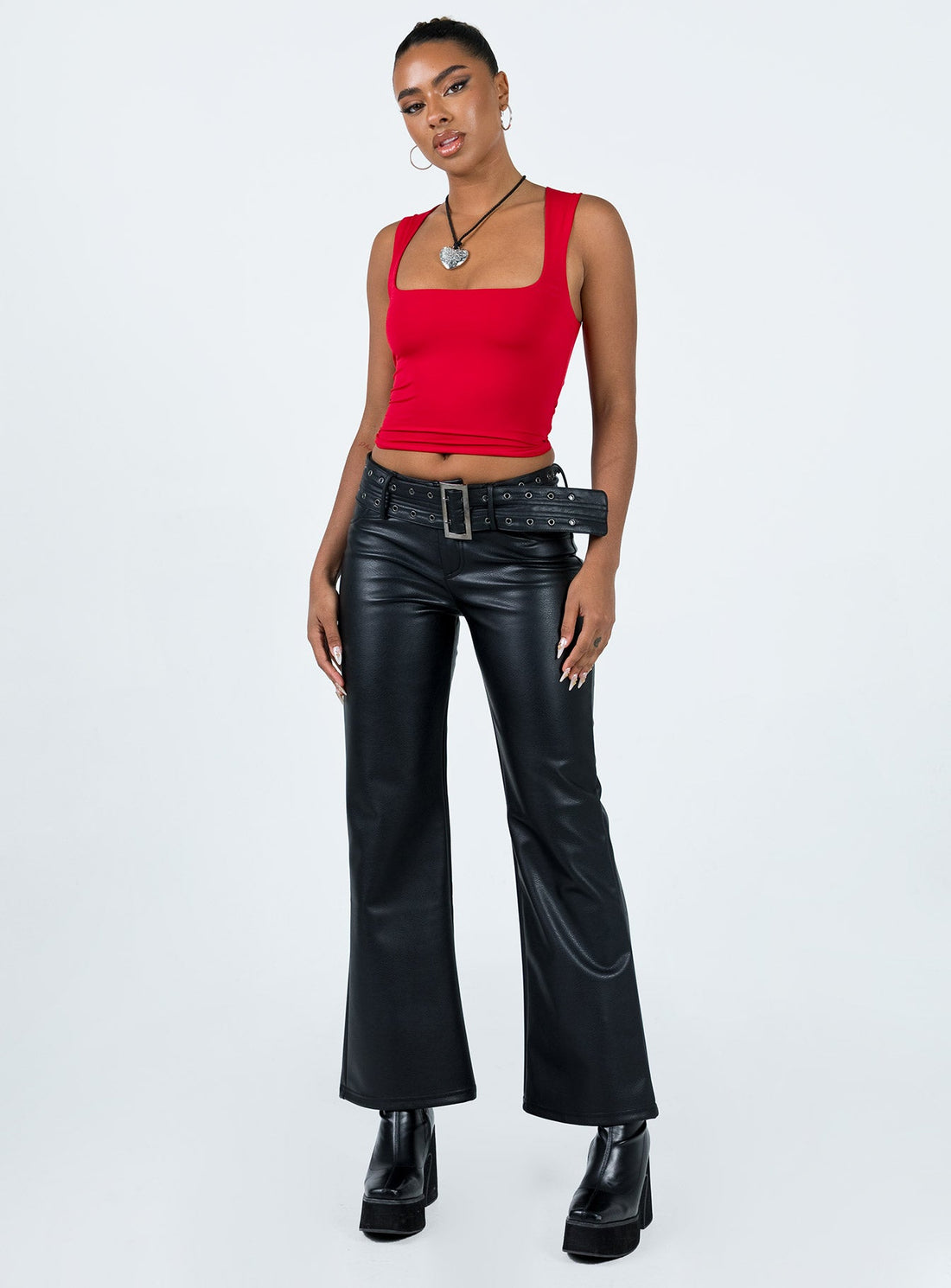 Torridon Eyelet Belt Faux Leather Pants Black