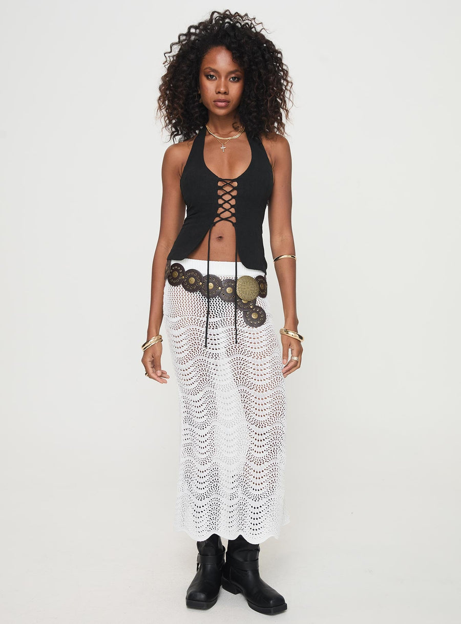 Kastio Crochet Midi Skirt White