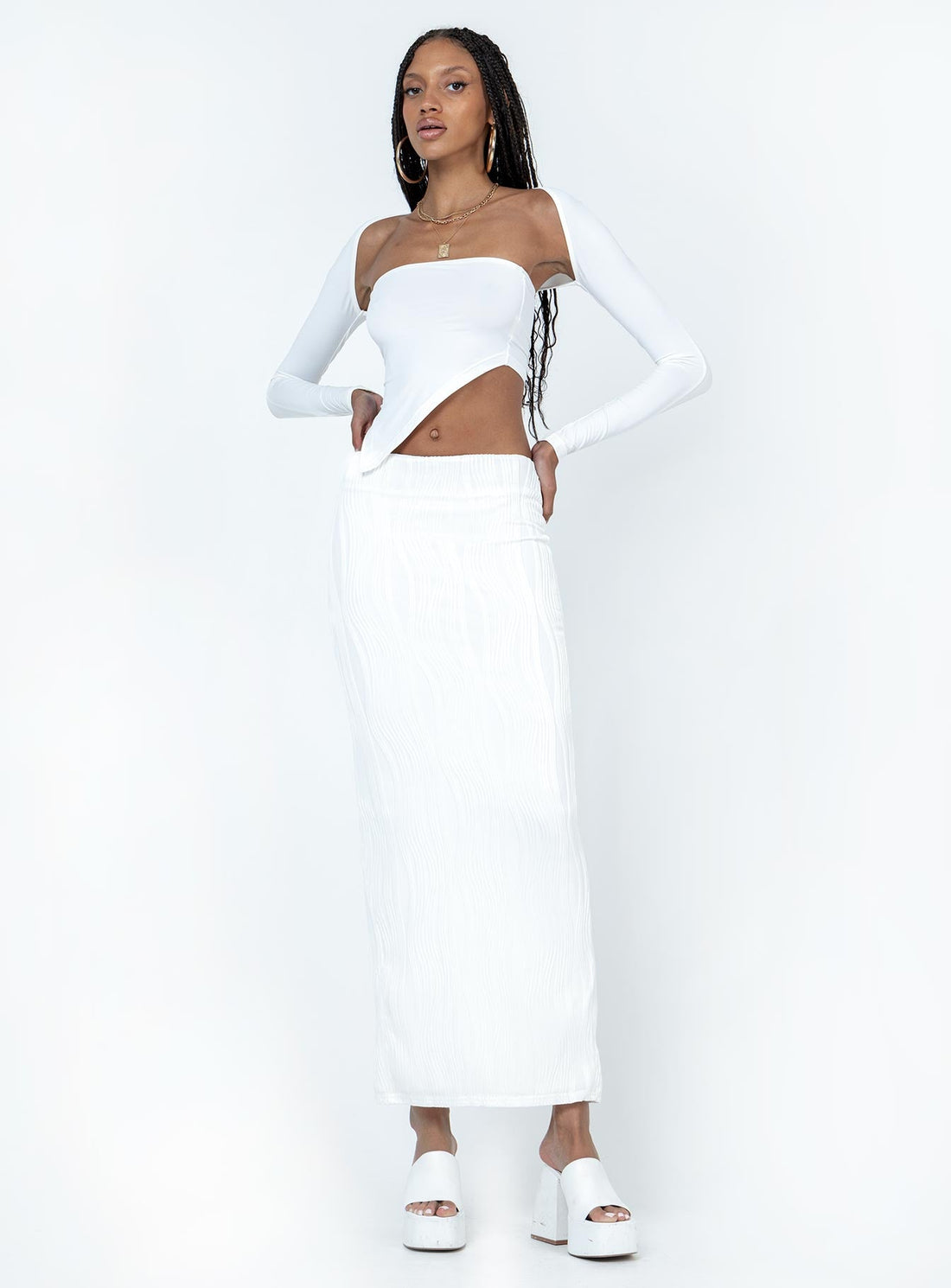 Echo Low Waist Knitted Maxi Skirt White