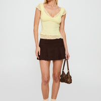 Nottie Faux Suede Pleat Skort Brown