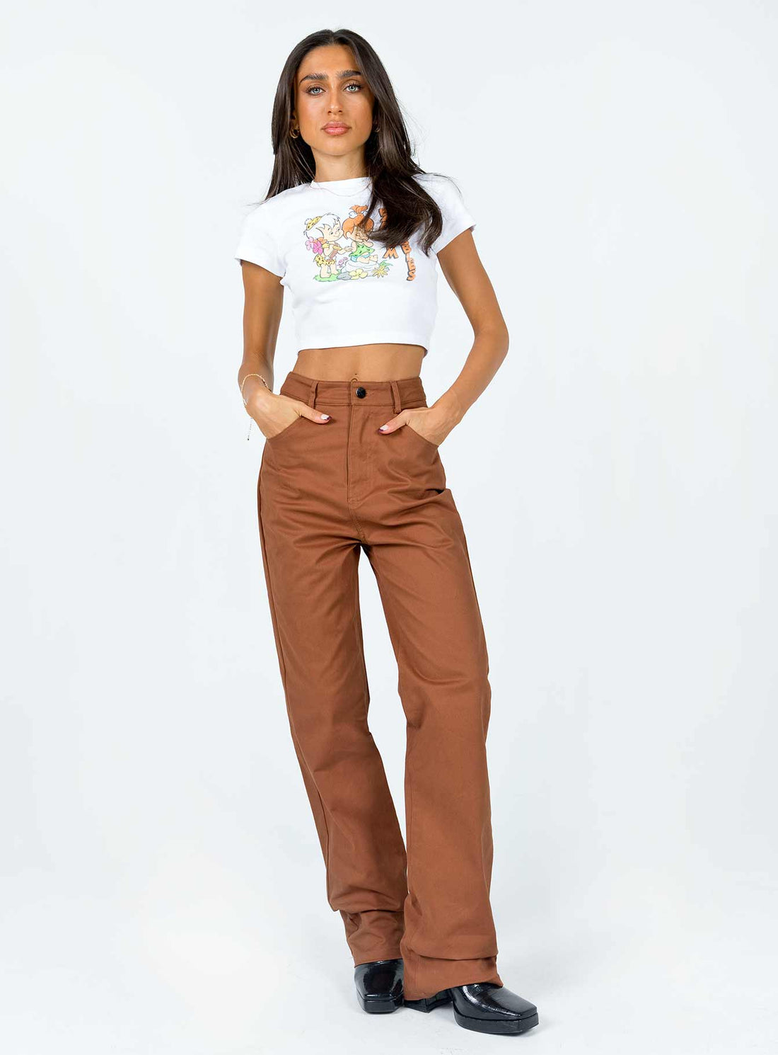 Carissa Wide Leg Denim Jeans Brown