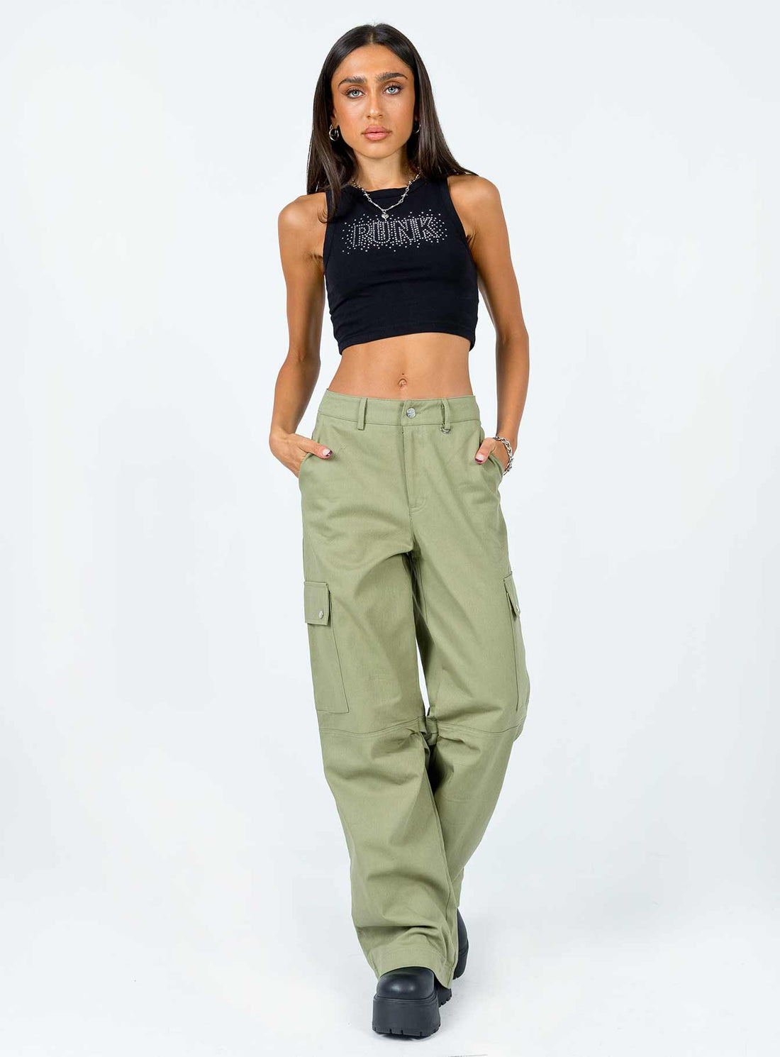 Fallout Mid Rise Cargo Pants Green
