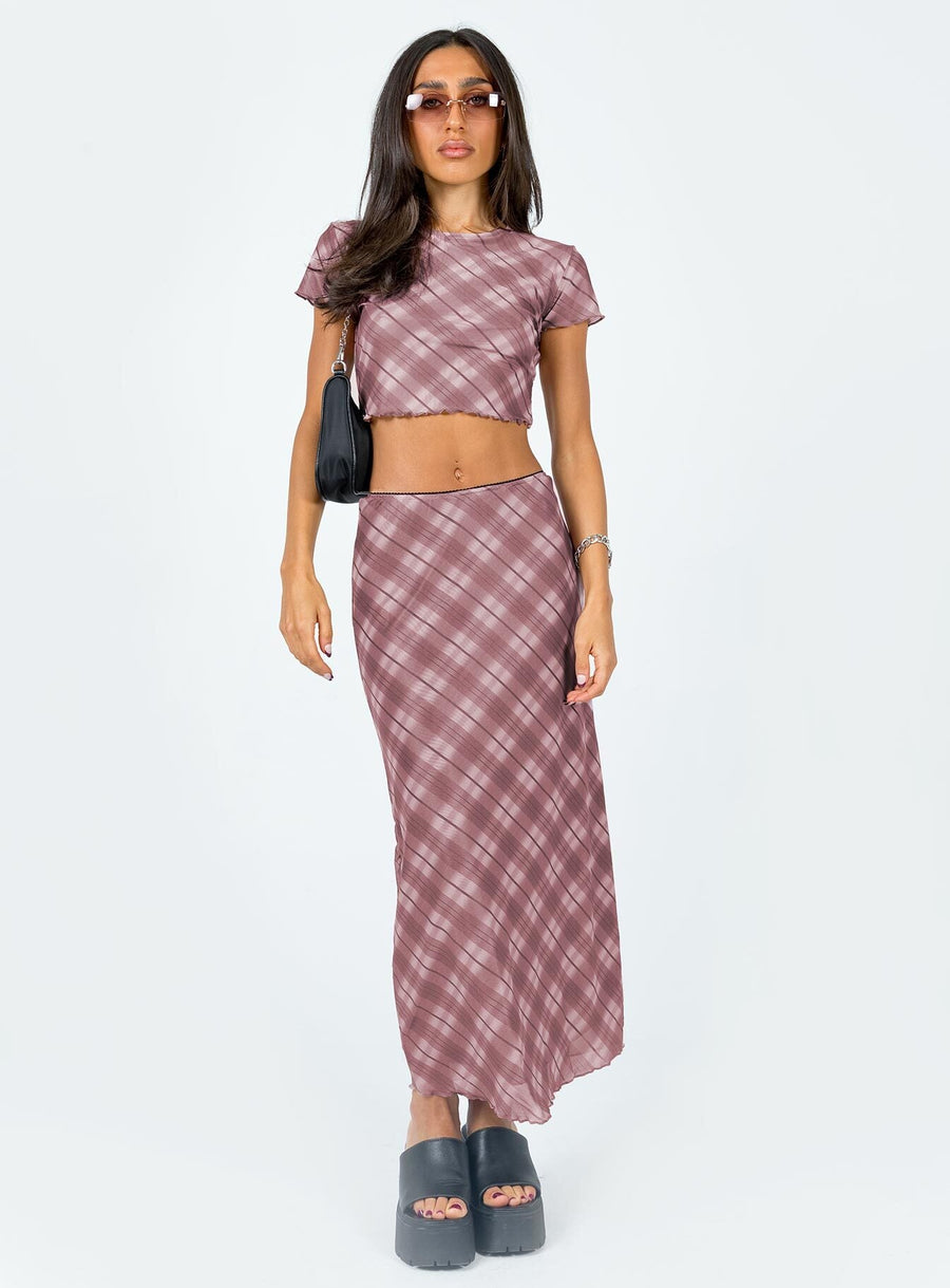 Motel Lassie Midi Skirt Pink Blurred Check
