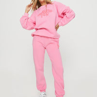 Princess Polly Track Pants Squiggle Text Watermelon Pink / Rose