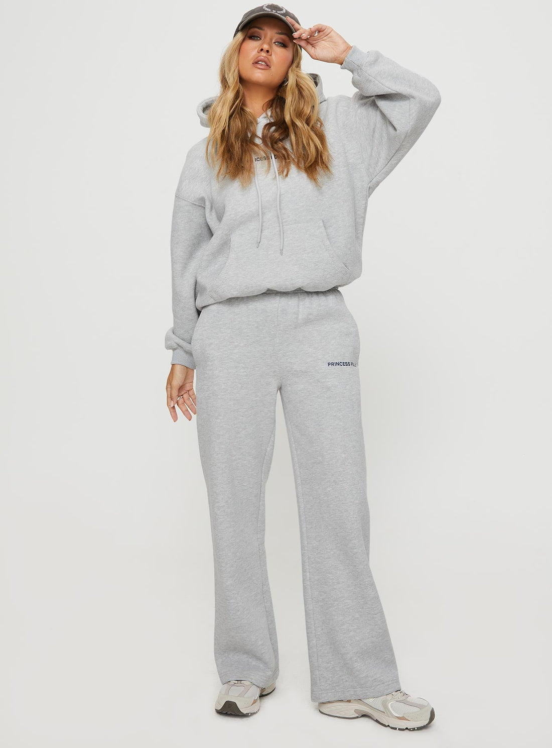Princess Polly Straight Leg Track Pants Text Grey Marle