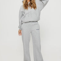 Princess Polly Straight Leg Track Pants Text Grey Marle