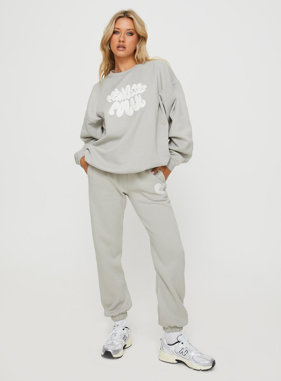 Princess Polly Track Pants Bubble Text Grey / Cloud White