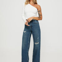 Beetle High Rise Wide Leg Ripped Jeans Mid Wash