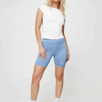 Princess Polly Bike Shorts Cursive Text Pale Blue/ Eggshell