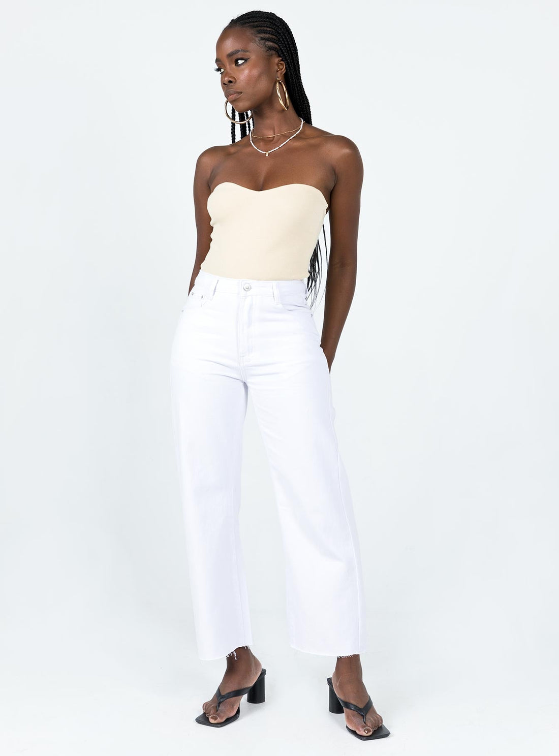 Cece Hammer Wide Leg Jeans White