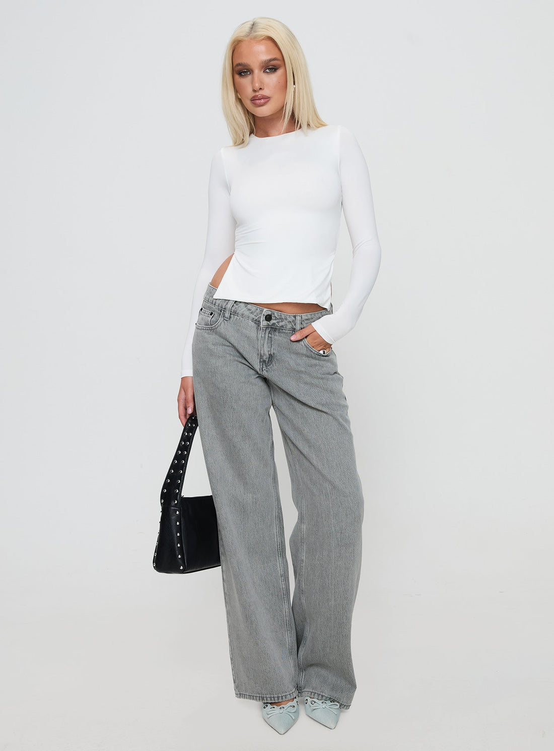 Ellanor Low Rise Slouch Denim Jeans Washed Grey Petite