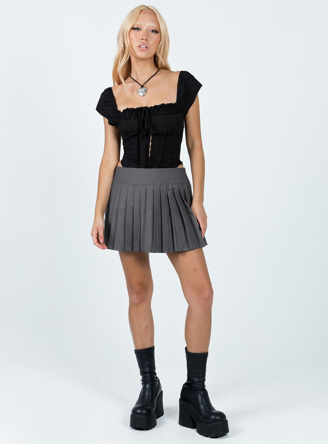 Kierce Pleated Mini Skirt Grey