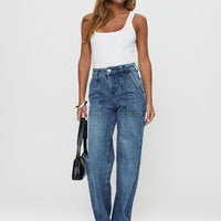 Carsen Wide Leg Jeans Washed Blue