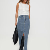 Deneuve Denim Maxi Skirt Mid Wash