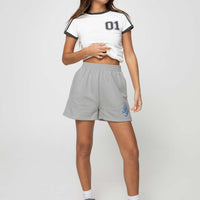 Princess Polly Track Shorts Cursive Text Grey / Blue