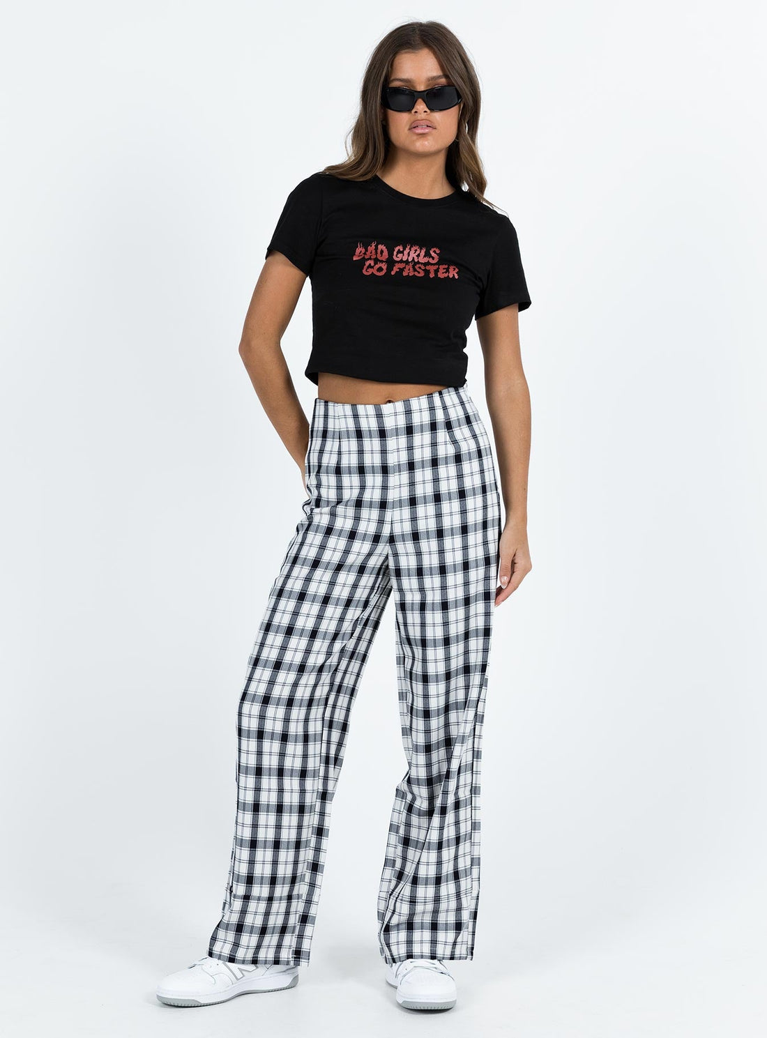 Euros Check Pants Black / White Petite