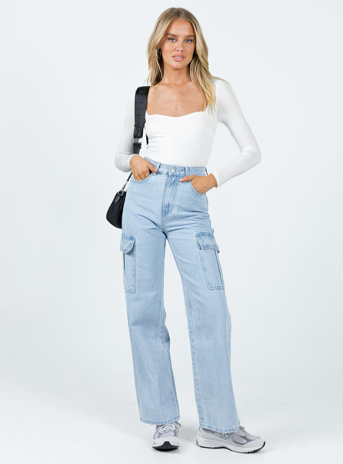 Pimaga Wide Leg Cargo Jeans Light Wash Denim