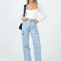 Pimaga Wide Leg Cargo Jeans Light Wash Denim