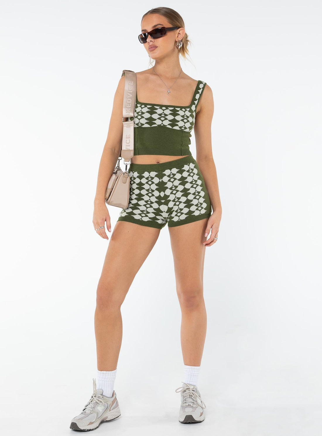 Elewa Geo Knit Shorts Sage / White