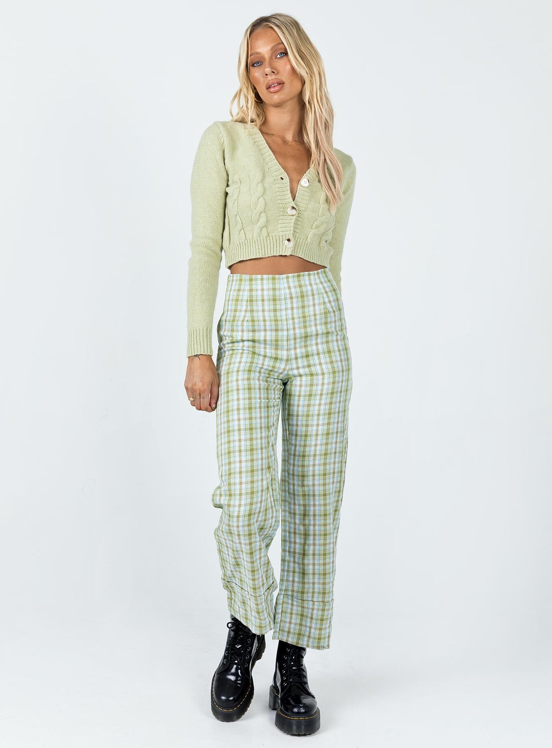 Euros Pants Light Green Check