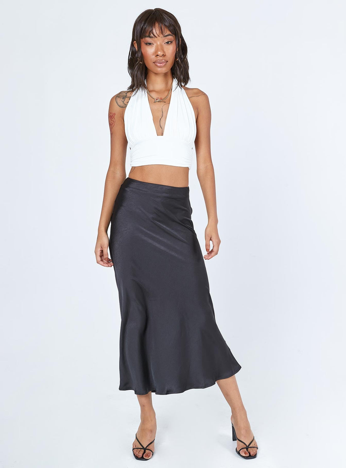 Tyra Satin Midi Skirt Black