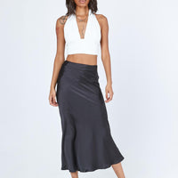 Tyra Satin Midi Skirt Black