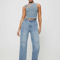 Rihanna Split Hem Jeans Mid Blue