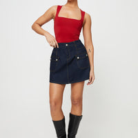 Mirrow Denim Mini Skirt Dark Wash