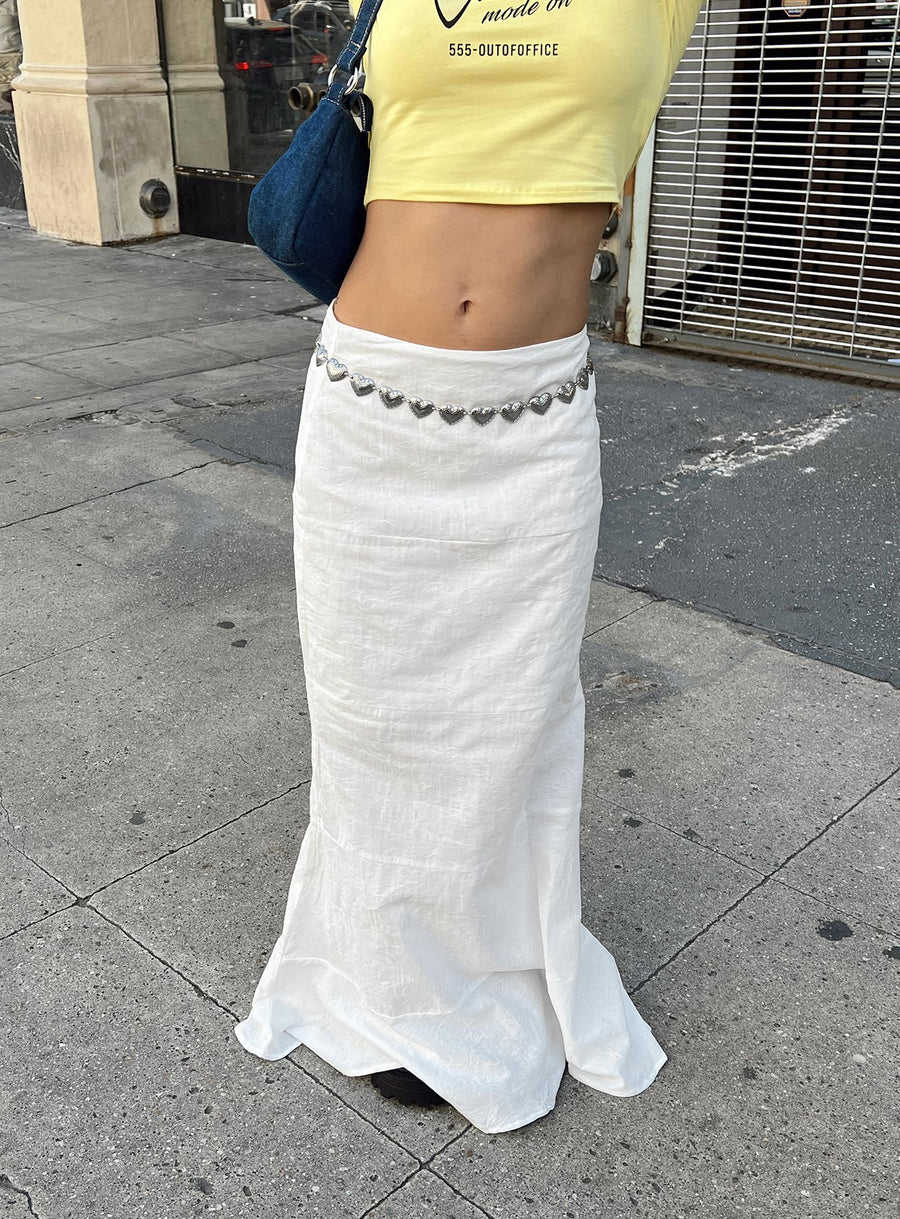Raven Mid Rise Maxi Skirt White