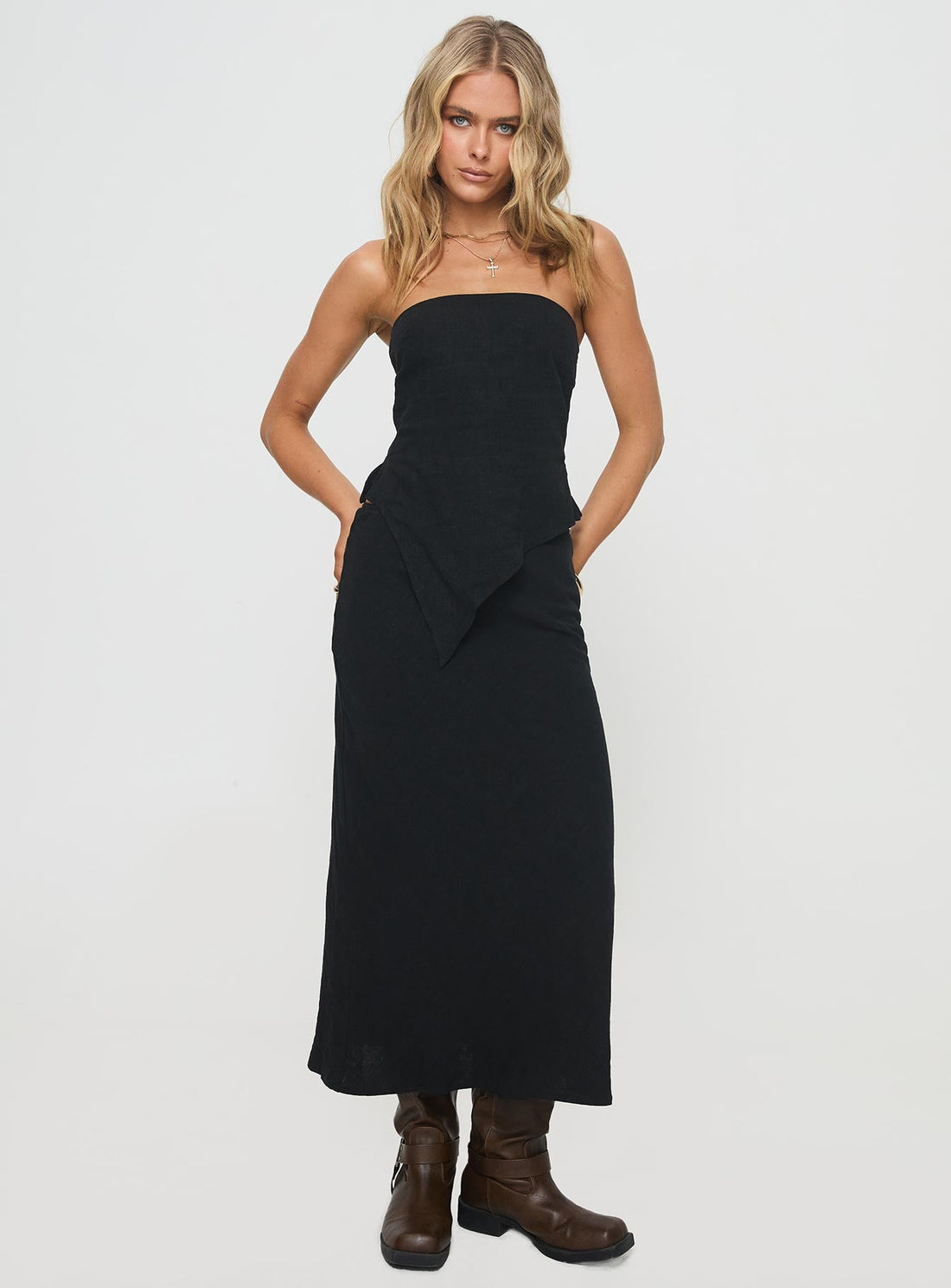 Ermias Linen Blend Midi Skirt Black