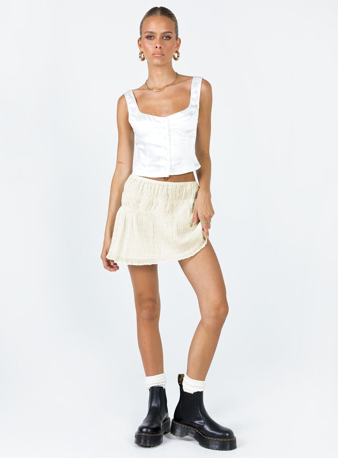 Crinkle Cotton Mini Skirt Ivory