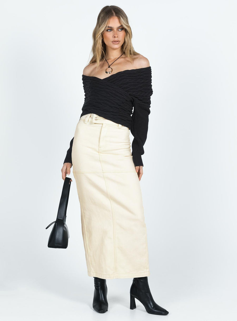 Markanna Denim Midi Skirt Cream
