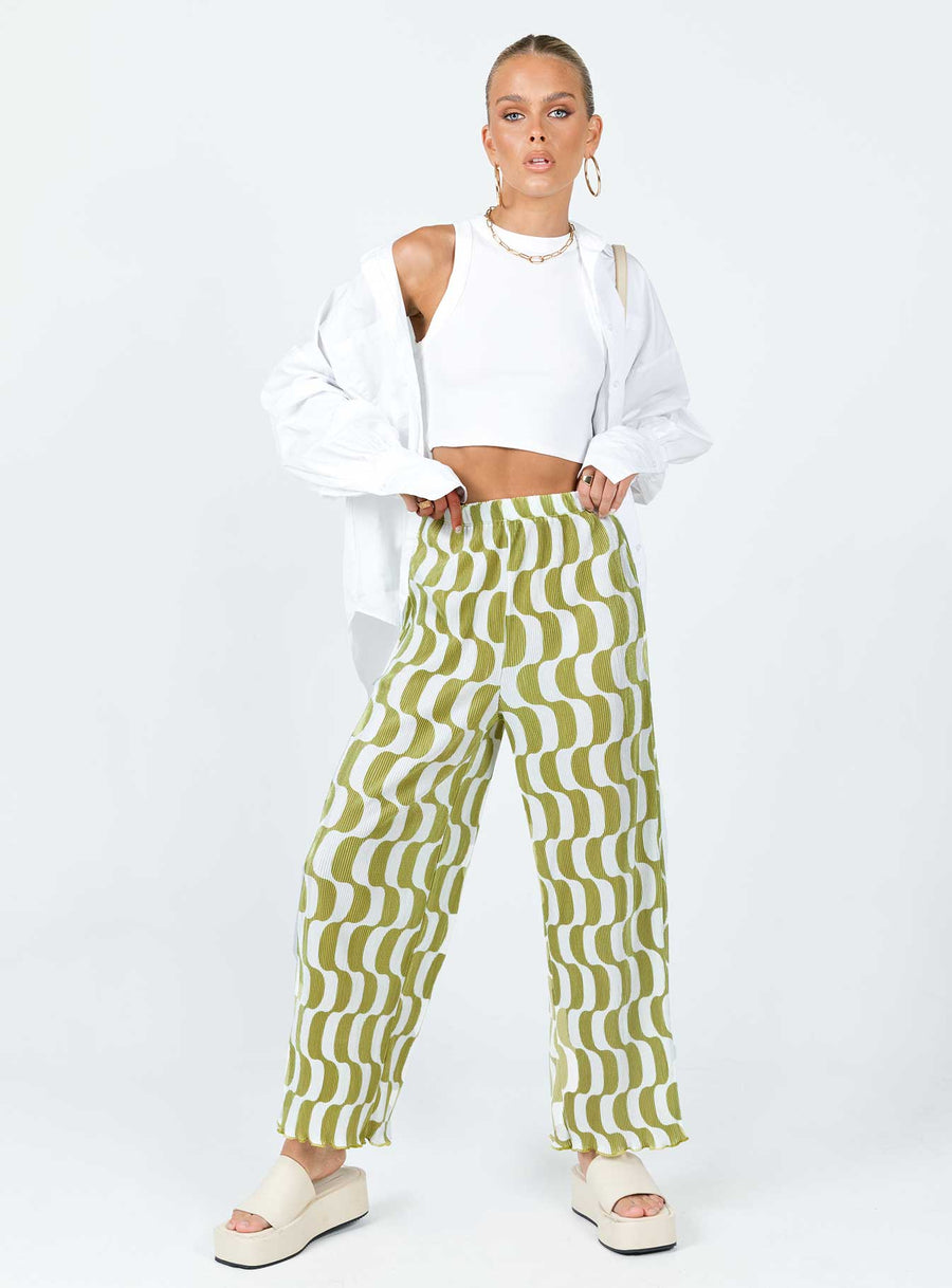 Taina Pleated Wide Leg Pants Green Multi