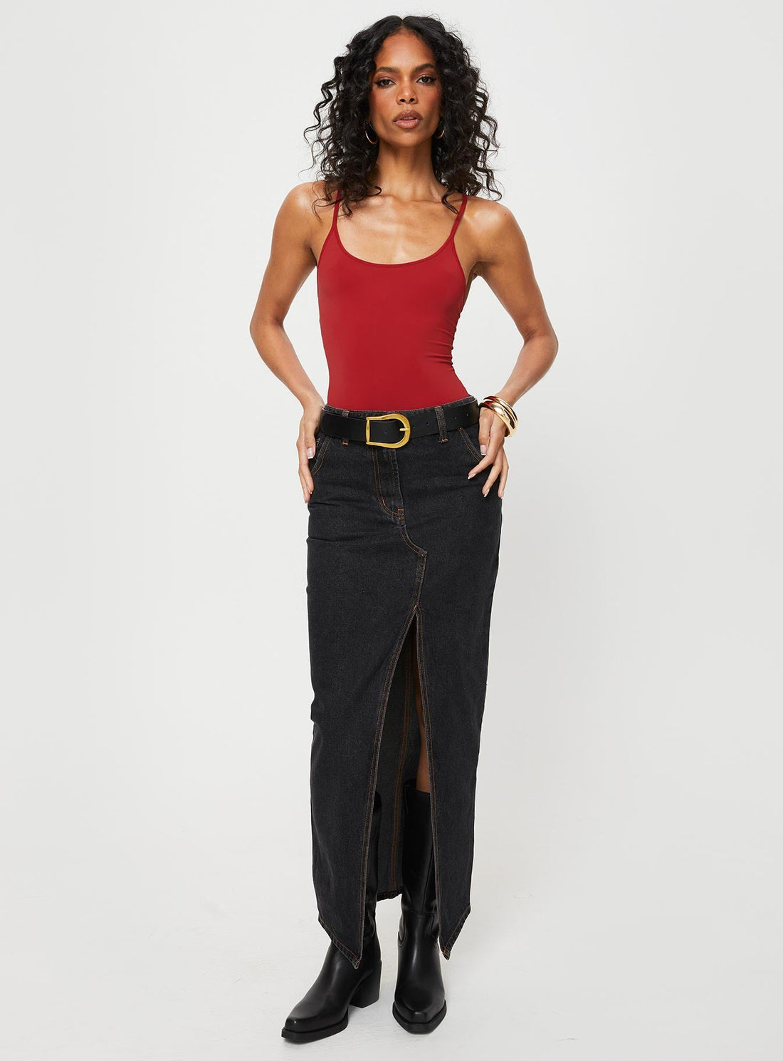 Barbara Split Midi Skirt Charcoal
