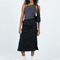 Diviney Parachute Midi Skirt Black