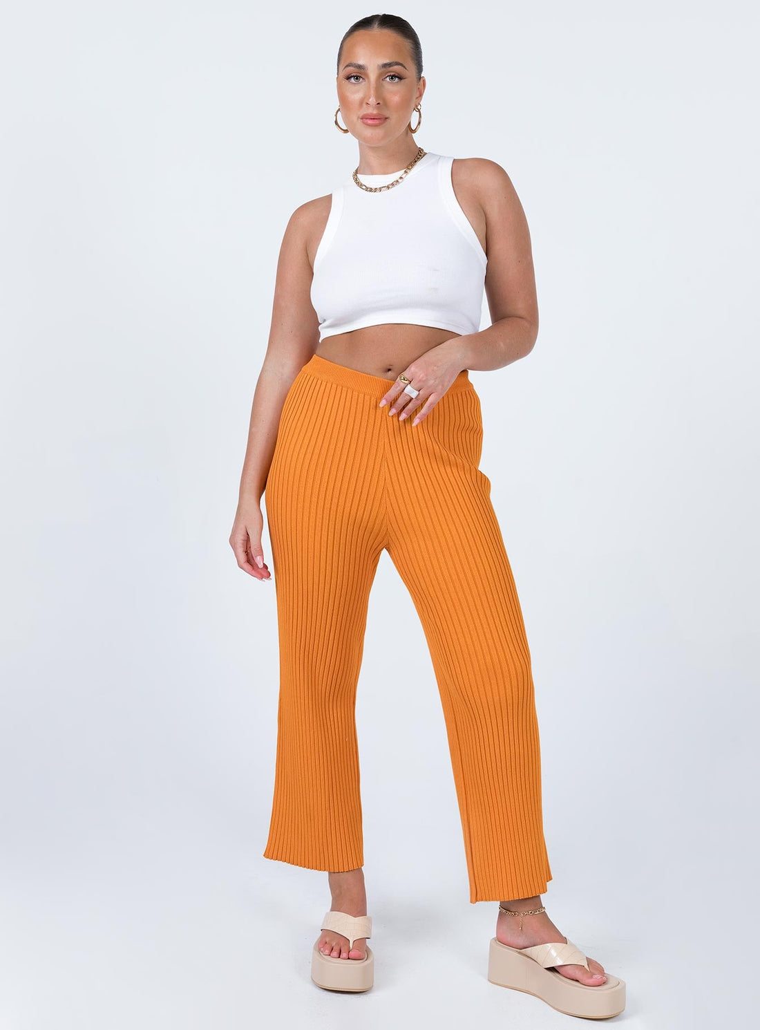 Ginny Ribbed Knit Pants Orange