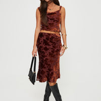 Devore Midi Skirt Burgundy