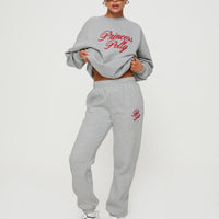 Princess Polly Track Pants Cursive Text Grey Marle/ Red