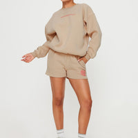 Princess Polly Sweat Short Bubble Text Sand/ Pink