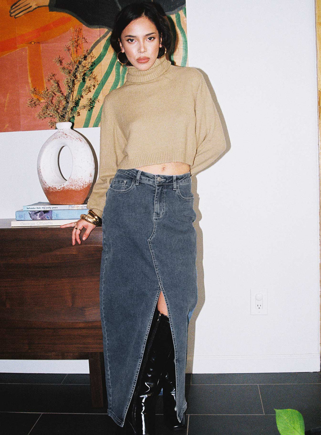 Batkins Maxi Skirt Dark Wash Denim Petite