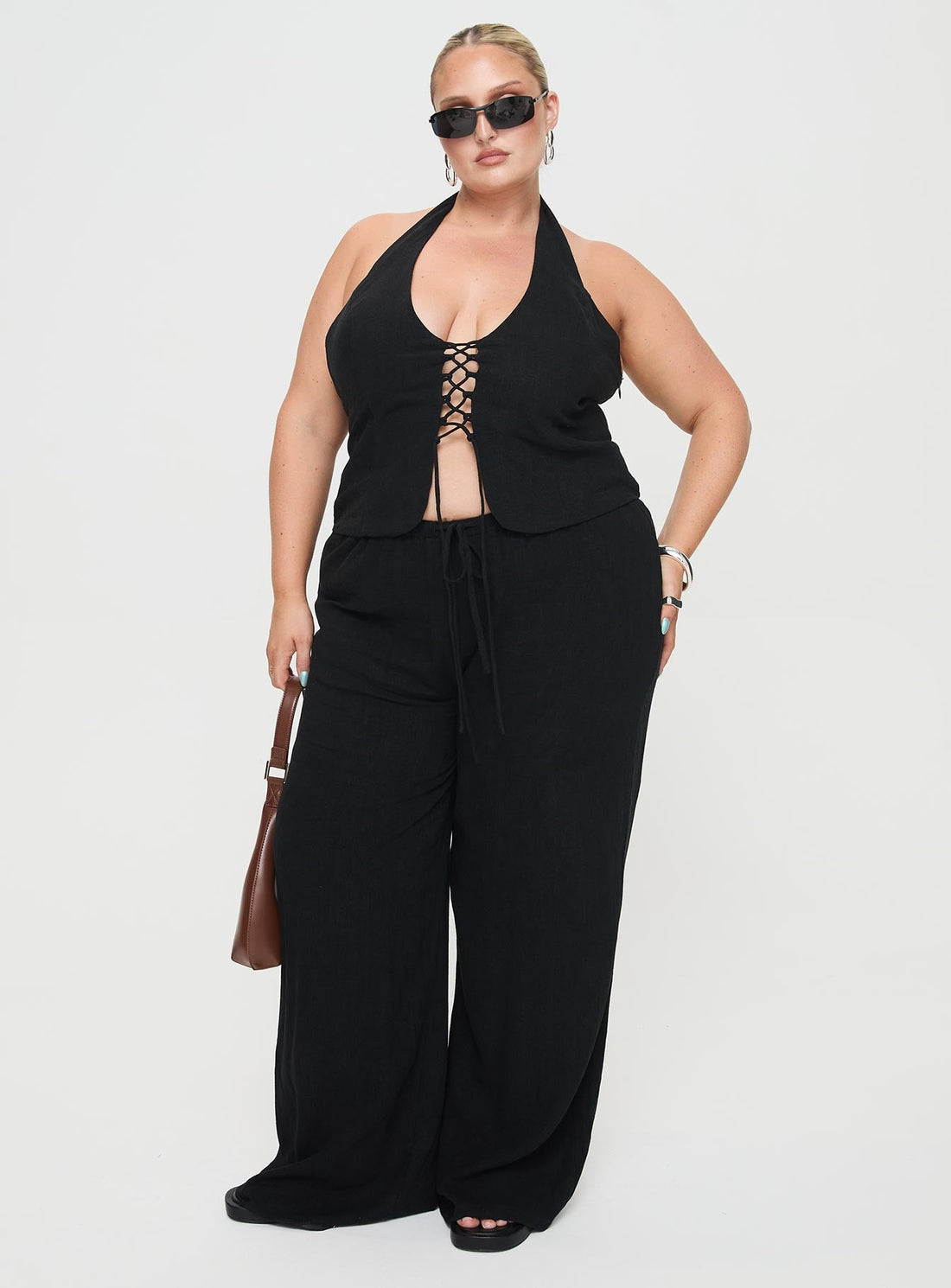 Felipe Linen Blend Pants Black Curve