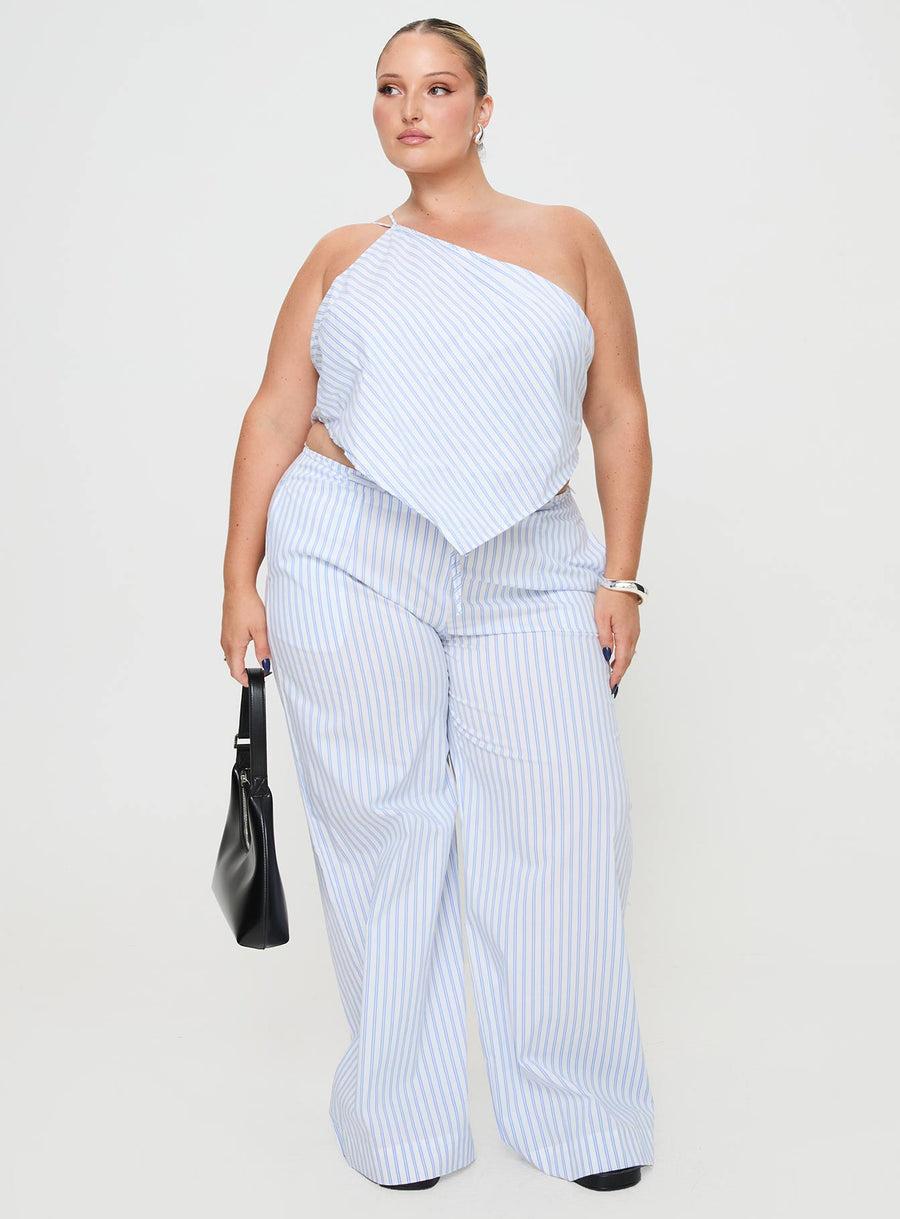Collied Low Rise Pants Blue / White Stripe Curve
