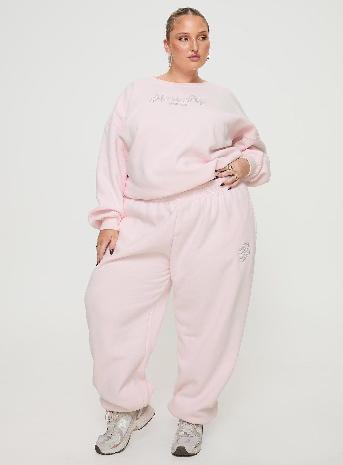 Princess Polly Track Pants Script Baby Pink / Grey Curve