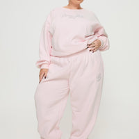 Princess Polly Track Pants Script Baby Pink / Grey Curve